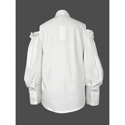 Modigirl New Fashion Women Tuxedo Blouse Shirts 2025 Summer Soild Color Cold Shoulder Office Party Leisure Black Tops for Women