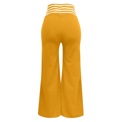 Summer Wide Leg Hollow Wide Waistband Long Pants Women High Waist Solid Color Wide Leg Flared Trousers Yoga Sport Gym Pants