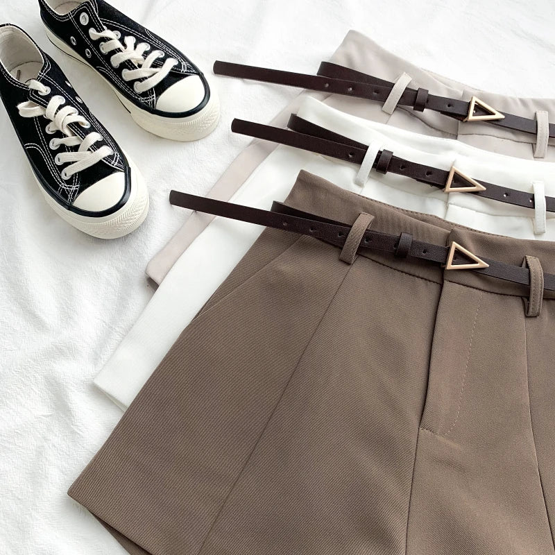 Women's Casual A-line High Waist Office Shorts With Belted