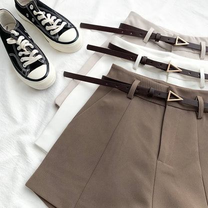 Women's Casual A-line High Waist Office Shorts With Belted