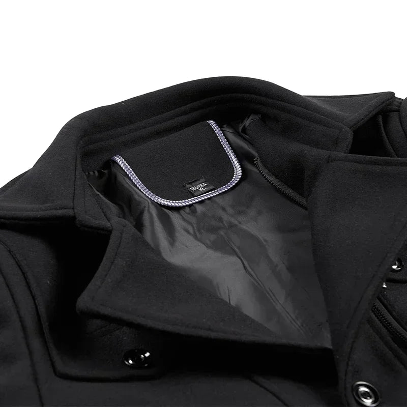 Men Fashion Autumn Winter Wool Trench Coats Fashion Middle Long Jacket Male Double Collar Zipper Coat Windbreak Woolen Overcoat