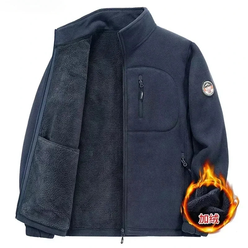 2025 Men's Polar Fleece Standing Collar Warm Jacket High-quality Men's Plush and Thick Windproof Winter Jacket Men Clothing 5XL