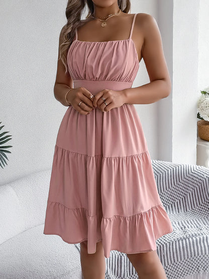 Casual Vacation Ruffled Camisole Dress Spring Summer Women's Solid Dresses for Women