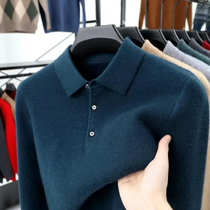 Smart Casual Autumn Winter  Sweater Men Solid Lapel Button Simplicity Fashion Luxury Long Sleeve Pullovers Knitted Tops