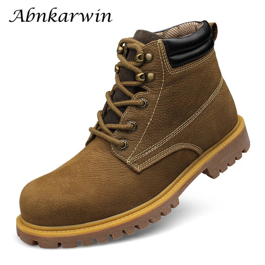 Men Genuine Leather Work Boots Without Steel Cap Outdoor Natural Leather Hiking Trekking Shoes Plus Big Size 48 49