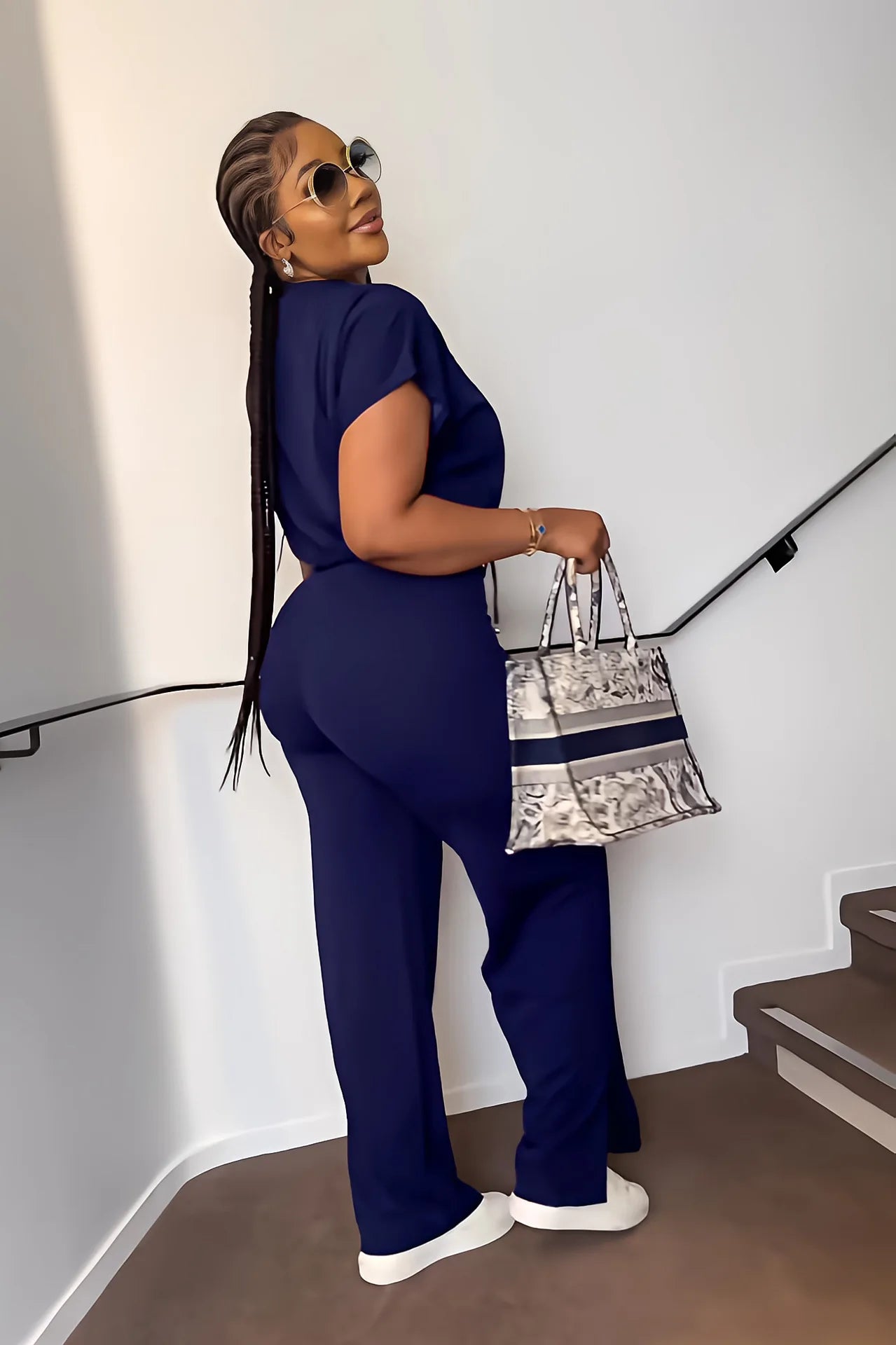 Women Short Sleeve Top & High Waist Pants Set