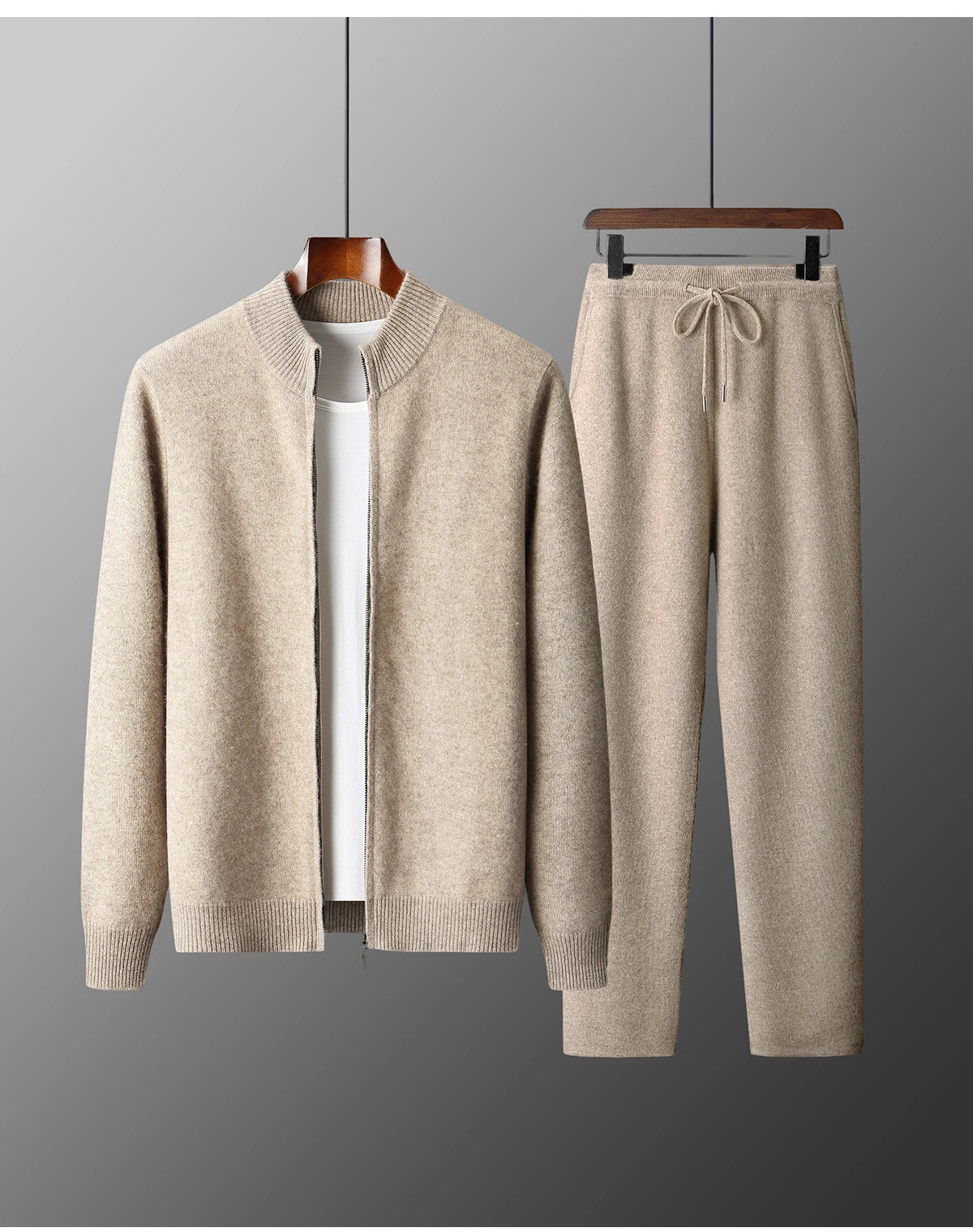MVLYFLRT Men's Merino Wool Knitted Suit Half Height Zipper Cardigan Long Pants Tracksuit Fashionable Casual Wear 24592431