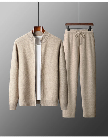 MVLYFLRT Men's Merino Wool Knitted Suit Half Height Zipper Cardigan Long Pants Tracksuit Fashionable Casual Wear 24592431