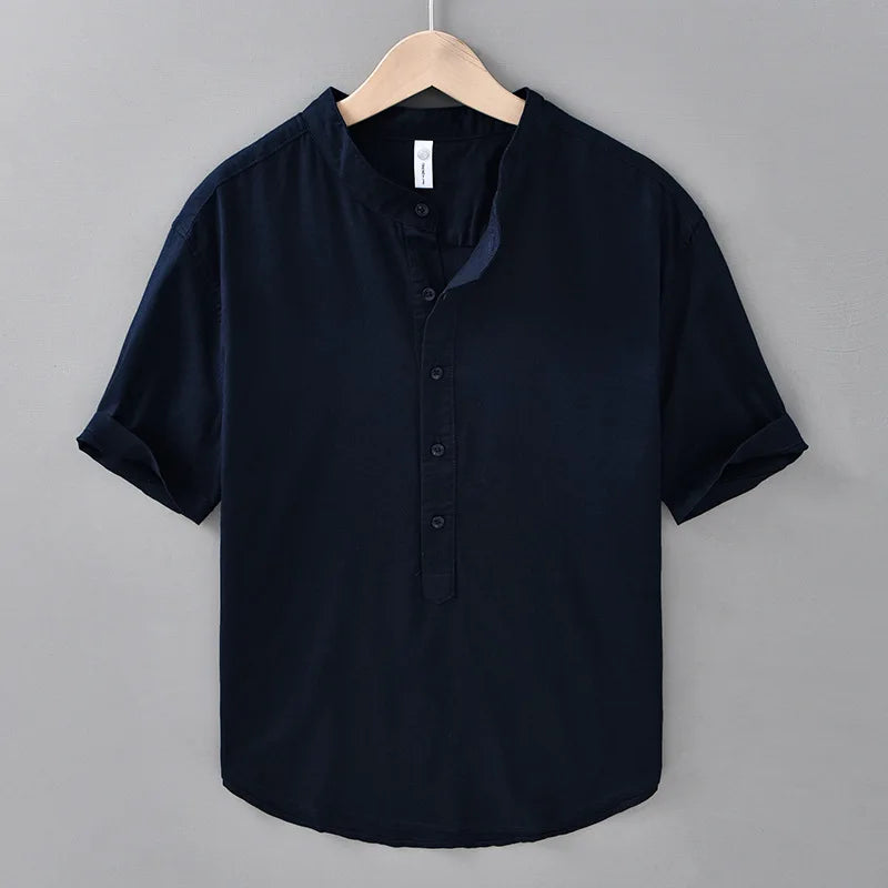2025 Spring Summer New Breathable Cotton Linen Short Sleeve Shirts for Men Clothing Soft Thin Shirts DC208