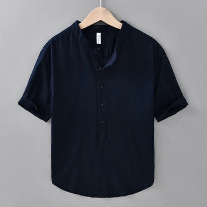 2025 Spring Summer New Breathable Cotton Linen Short Sleeve Shirts for Men Clothing Soft Thin Shirts DC208