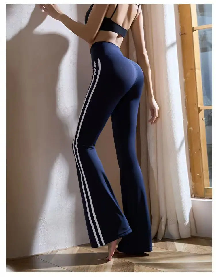 Matching Sportswear New In Women's Flare Pants High Waist Yoga Pants Casual Basic Lady's Long Trousers Korean Chic Stripe Pants