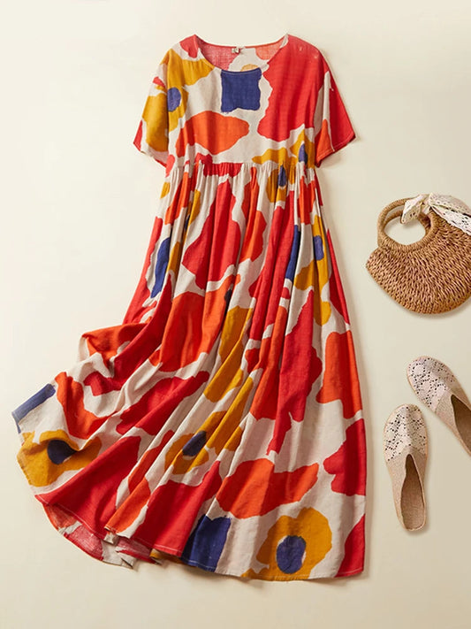 Plus Size Boho Beach Floral Cotton Summer Dress for Women