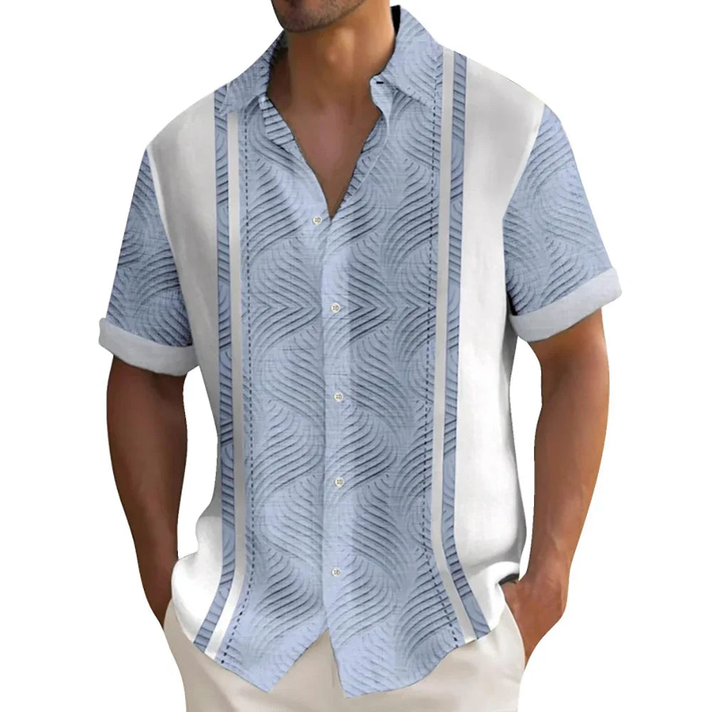 Summer striped printed man shirt, men's casual short sleeve, button up, loose Hawaiian shirt, oversized men's clothing lapel shi