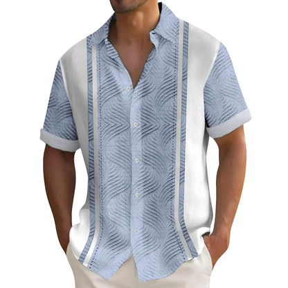 Summer striped printed man shirt, men's casual short sleeve, button up, loose Hawaiian shirt, oversized men's clothing lapel shi
