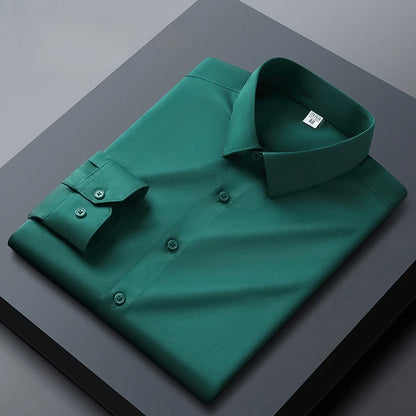 Long sleeved shirt for men's business casual orange non ironing wrinkle resistant elastic solid color men's shirt new style
