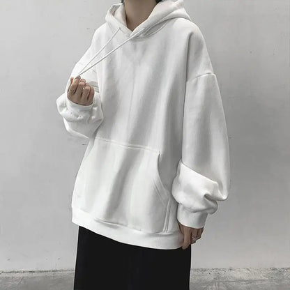 Dark Grey Hoodie Men Sweatshirt Autumn Winter Clothes Pure Color Y2k Pullover Top Boy Version Trend Loose Fleece Coat Oversized