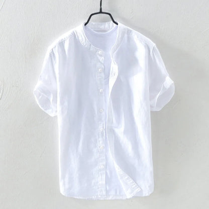 Men's Casual Cotton Linen Shirt Loose Tops Short Sleeve Tee Shirt Summer Daily Casual Handsome Shirt Blusa