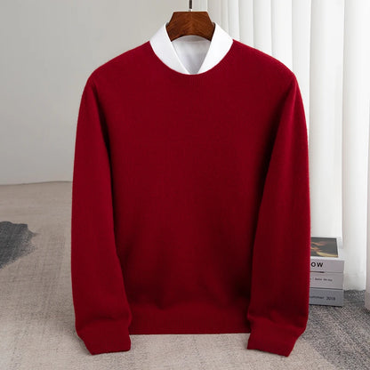 Autumn And Winter 100% Pure Wool Men's Thick Round Neck Slim-Fit  O-neck Pullover Long-Sleeved Knitted Cashmere Sweater