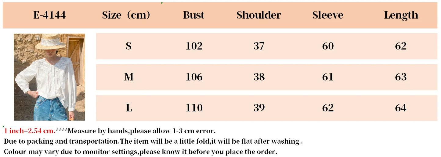 2025 Spring New Women's French White Shirt Splicing Lace Embroidery Design Ladies Shirt Long Sleeve Casual Holiday Beach Tops
