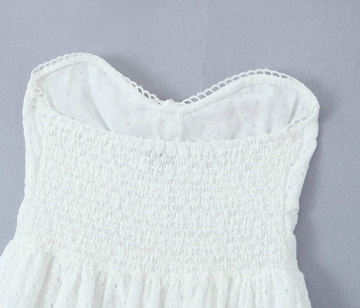 Evening Party Embroideryed Dress Elegant Summer Solid Color White Lace dress Off Shoulder Short Dress Front Tie Back Shirred