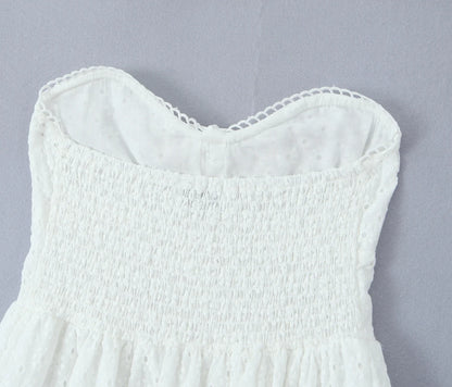 Evening Party Embroideryed Dress Elegant Summer Solid Color White Lace dress Off Shoulder Short Dress Front Tie Back Shirred