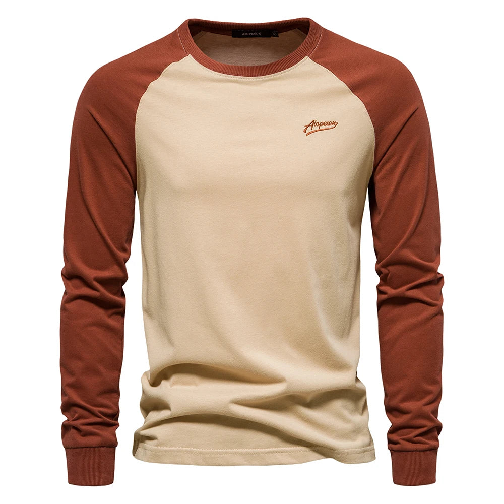 AIOPESON 100% Cotton Long Sleeve Men's T-shirt Solid Color Letter Print Casual T shirts for Men New Spring Tops Tee Men Clothing