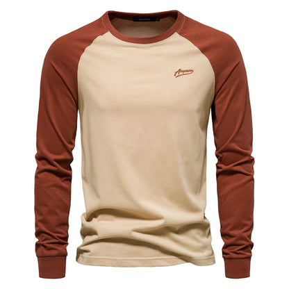 AIOPESON 100% Cotton Long Sleeve Men's T-shirt Solid Color Letter Print Casual T shirts for Men New Spring Tops Tee Men Clothing