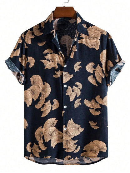 Men's Coconut Tree Graphic Print Short Sleeve Lapel Shirt Tops Men's Casual Button-Down Shirts For Summer Daily Wear And Resort