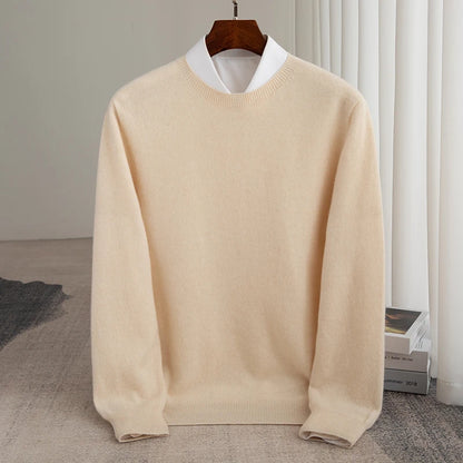 Autumn And Winter 100% Pure Wool Men's Thick Round Neck Slim-Fit  O-neck Pullover Long-Sleeved Knitted Cashmere Sweater
