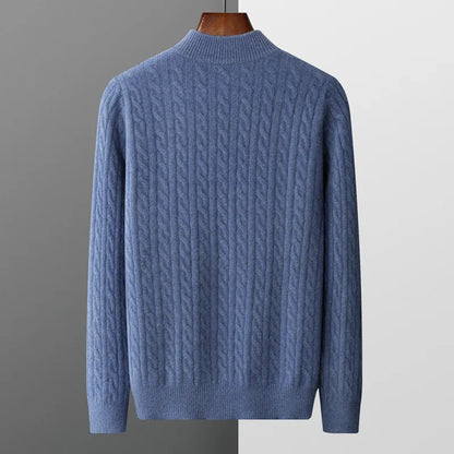 Autumn and winter new 100% merino cashmere sweater men's padded twist top zipper collar bottoming shirt plus size knit pullover
