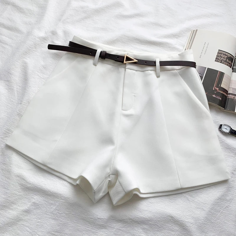 Women's Casual A-line High Waist Office Shorts With Belted