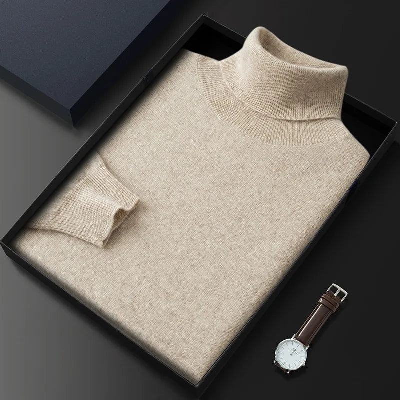 100% Cashmere Turtleneck Men Pullovers 2024 Autumn Winter Soft Light Warm Rolled Neck Jumper Jersey Pull Homme Knitted Sweater