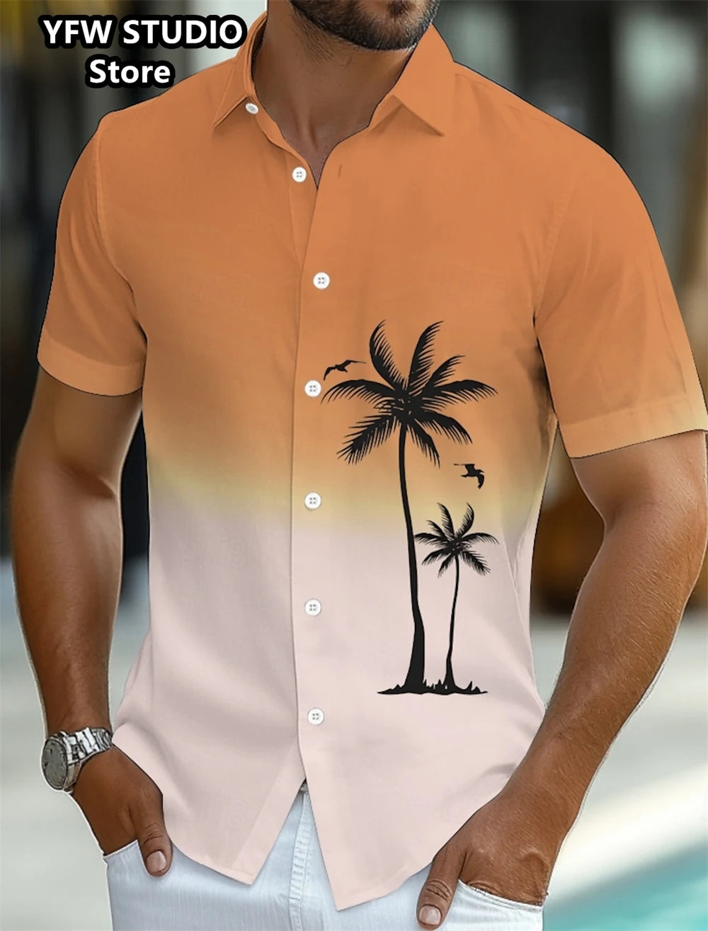 Men summer holiday shirt with 3D Coconut Tree Printed Oversized shirt