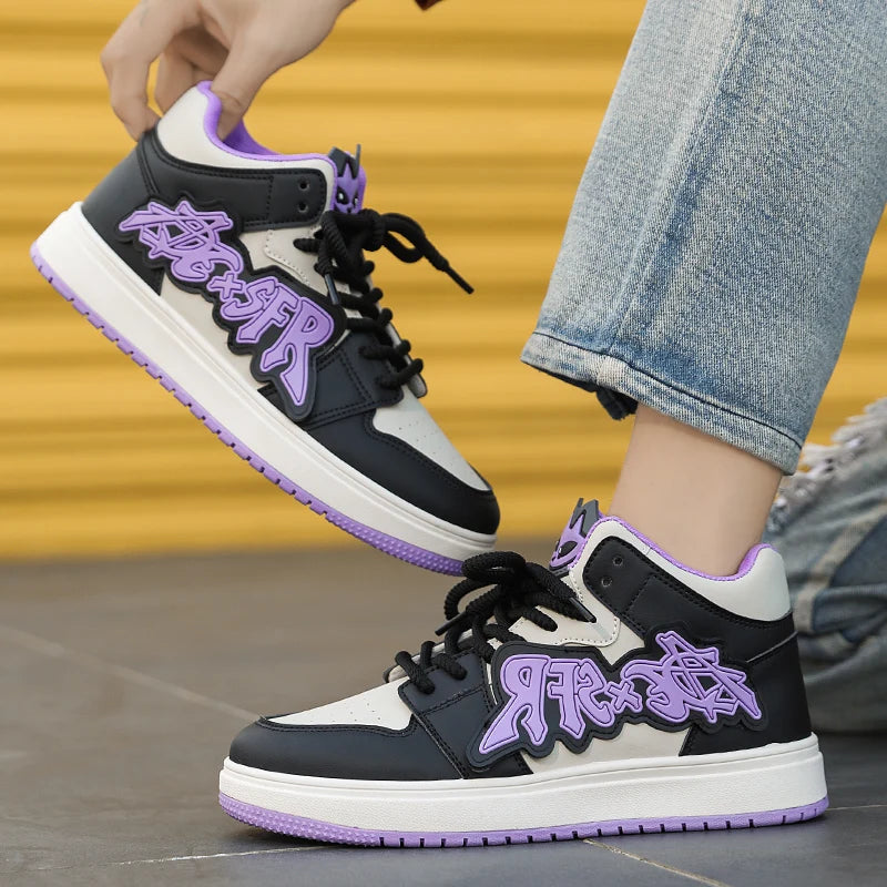 Purple Cartoon Men's Casual Sneakers Fashion Hig Top Shoes Men Original Skateboard Sneakers Men Streetwear Sports Shoes 2025