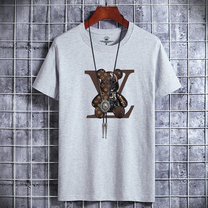 Summer Men's Luxury Casual T-Shirt Retro Y2k Designer Short Sleeve Tees Male Vintage Cotton Trendy High Quality Bear Print Tops