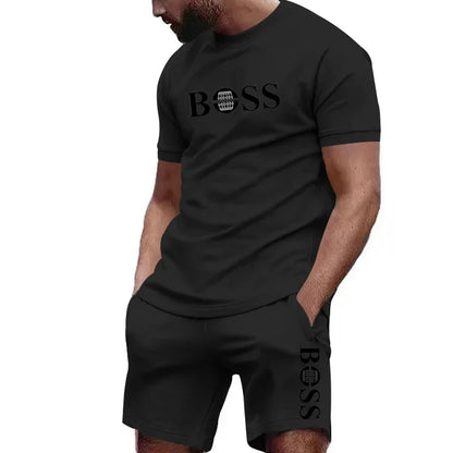 Men's two-piece sportswear short sleeved T-shirt and pants running and fitness sportswear big discount summer 2025