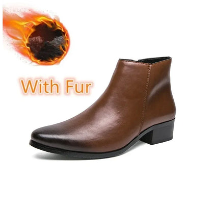 Genuine Leather Side Zipper Male Shoes High Quality Winter Men  Boots Stylish Male Shoes High Heels Mens Chelsea Boots