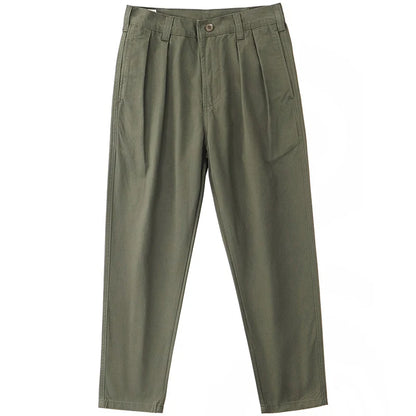Autumn New American Retro Twill Pleat Chino Cargo Pants Men's Fashion 100% Cotton Washed Old Casual Straight Trousers