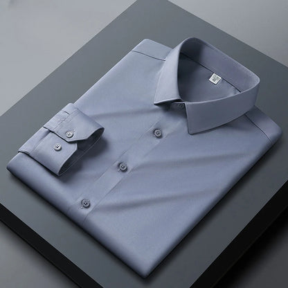 Long sleeved shirt for men's business casual orange non ironing wrinkle resistant elastic solid color men's shirt new style