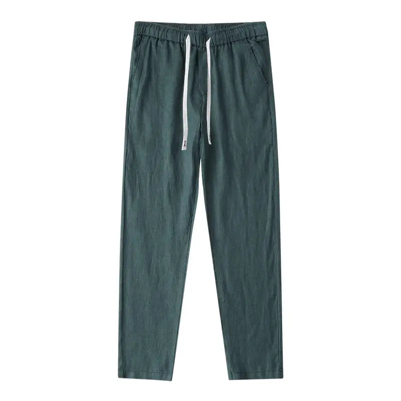 Men's Linen Pants Solid Color Breathable Lightweight Streetwear Drawstring Cool Absorb Sweat Loose Beach Casual Ninth Pants