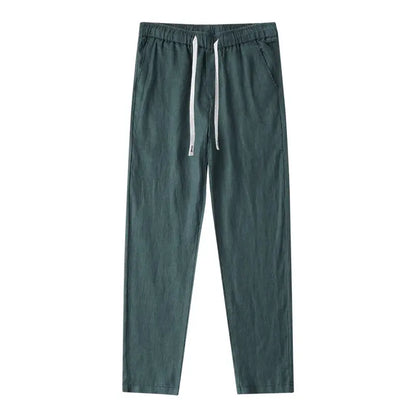 Men's Linen Pants Solid Color Breathable Lightweight Streetwear Drawstring Cool Absorb Sweat Loose Beach Casual Ninth Pants