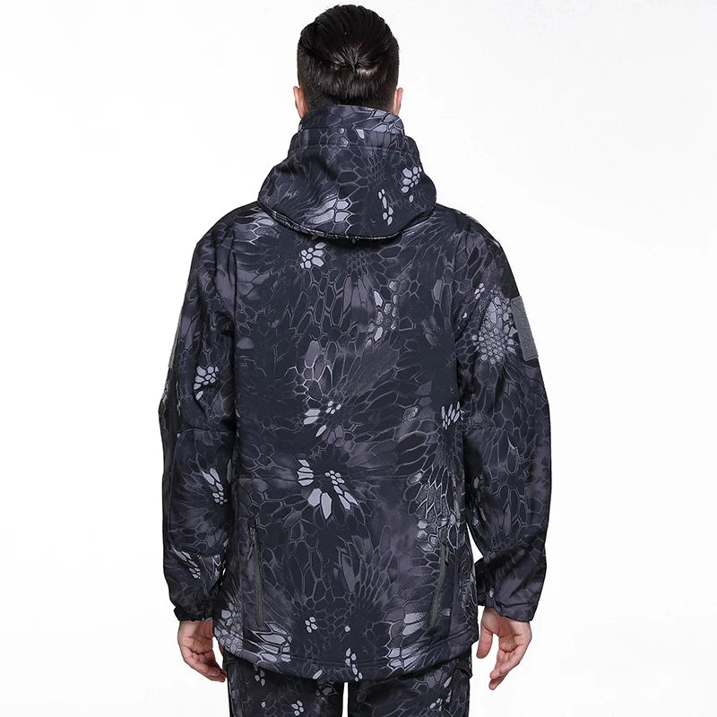 Men's Soft Shell Camouflage Tactical Jacket Men Waterproof Fleece Lined Coat Hooded Outdoor Hiking Hunting Clothes