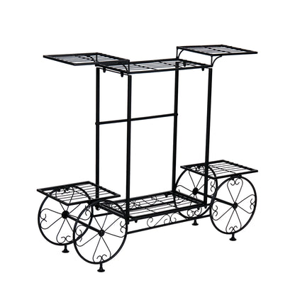 Large Metal Garden Cart Plant Stand Parisian Style Flower Display Rack Holder for Indoor Outdoor