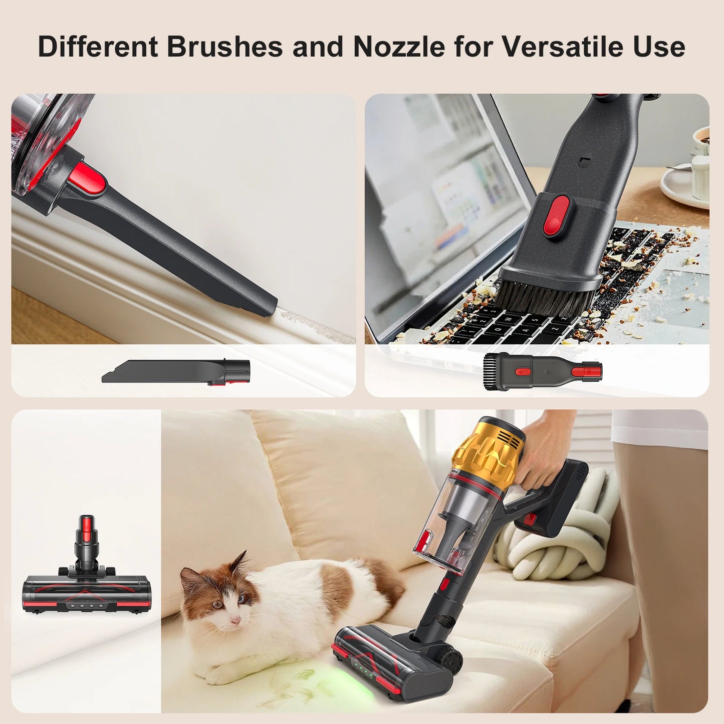 Lubluelu G11 Cordless Vacuum Cleaner 550W Powerful Suction Anti-Tangle Brush 50 Mins Runtime for Pet Hair on Hard Floor Carpet