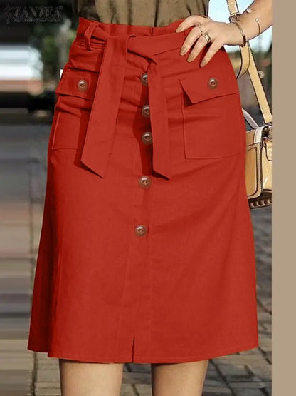ZANZEA Cargo Skirts Elegant Women Evangelical Faldas  Mujer Office Lady High Waist Saias Summer 2024 Casual Buttons Up Jupes