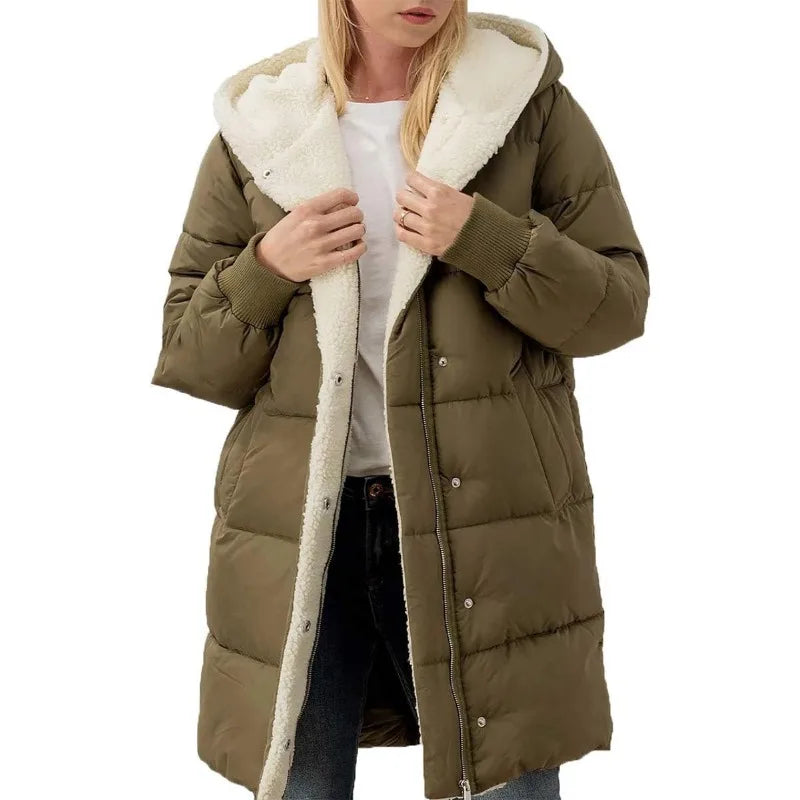 Womens Winter Warm Coats Sherpa Fleece Lined Long Hooded Puffer Jacket
