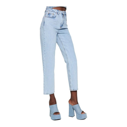 Women's Jeans Casual Double Side Pockets Beltless Denim Straight Leg Plain Zip fly Pants Fashion Clothing
