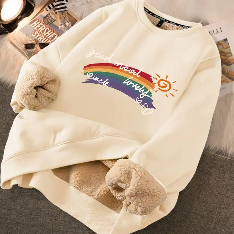 Women Sherpa Fleece Hoodies Cute Printed Casual Loose Thermal Sweatshirts