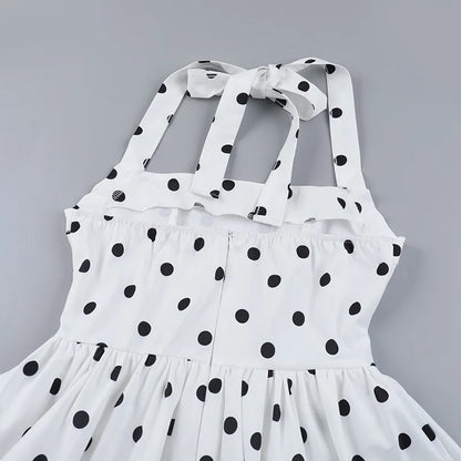 TARUXY Polka Dot Vacation Mini Dress For Women  High Waist A-line Ball Gown Dress Sleeveless Halter Neck Female Summer Fashion