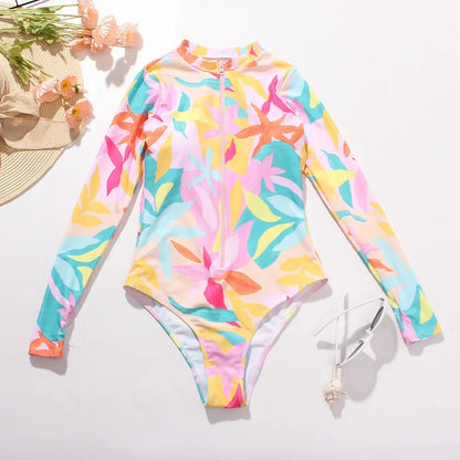 One-Piece Swimsuit Closed Long Sleeve Swimwear For Sports Surfing Bodysuit Women Swimming Bathing Suit Beachwear Pool Bather